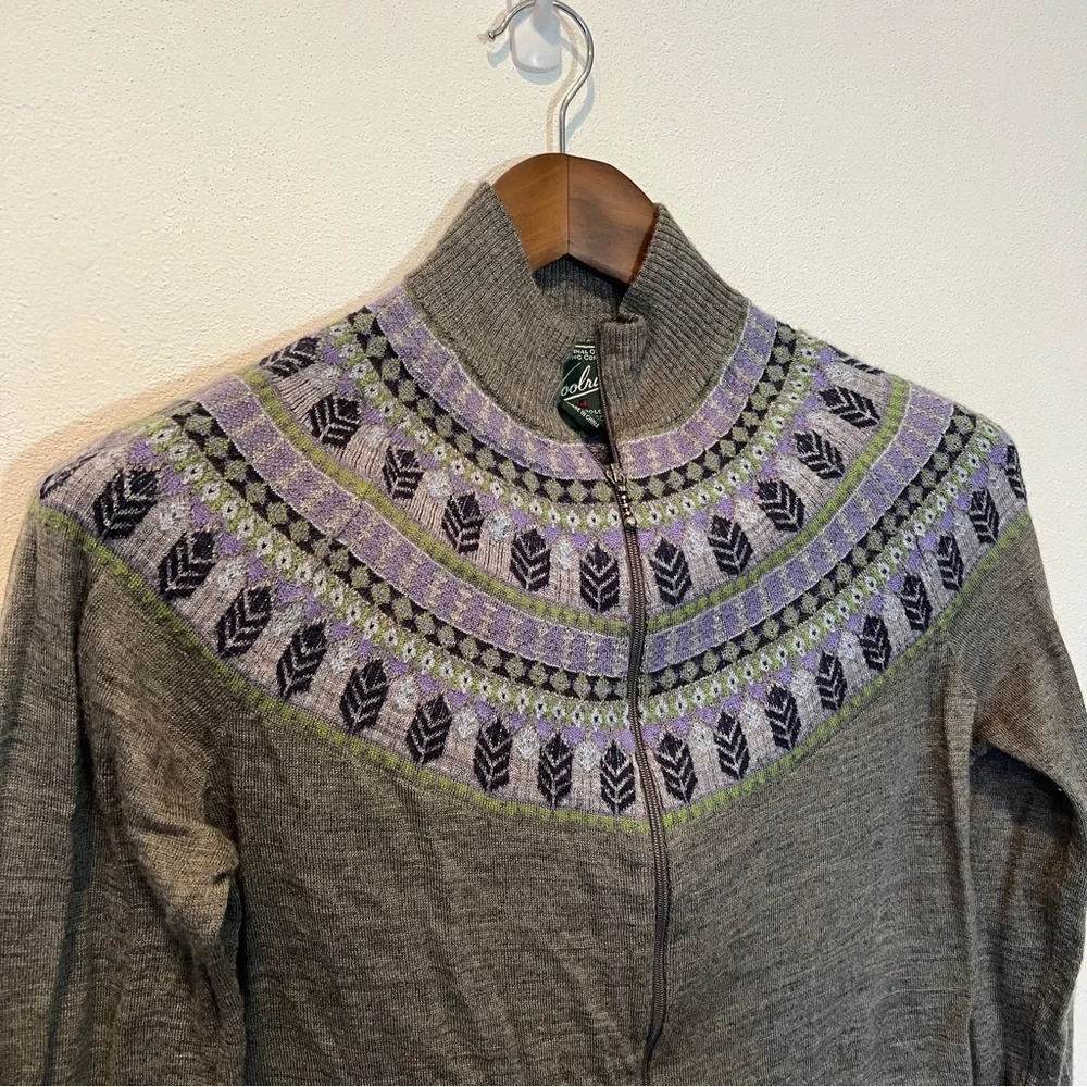 Woolrich Fair Isle Wool Blend Lightweight Zip Front Sweater Nordic - Picture 2 of 10